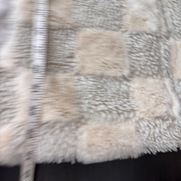 Anthropologie Jacket Womens 2X Faux Fur Hoodie Zip Up Checkered Boho Crop Fleece - Picture 10 of 11